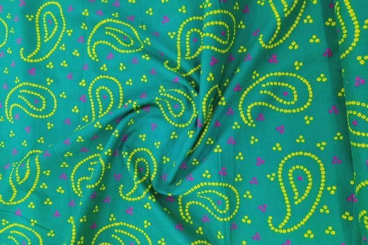 Green Bandhani-Bandhej Print Cotton Fabric